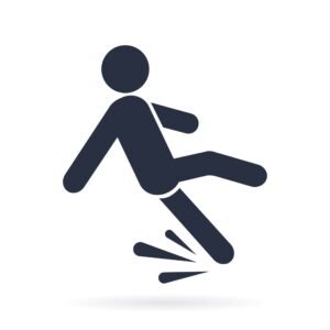 A cartoon stick figure slipping on a wet floor