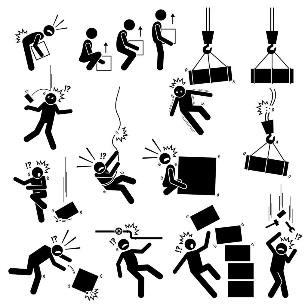 a cartoon example showing how someone could be hit by a falling object at work