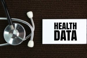 An image shows a stethoscope and medical data.