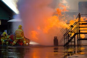 Firefighters fighting a fire.