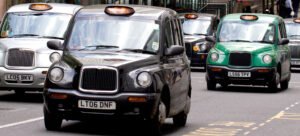 London taxis on the road