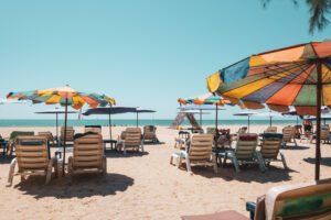 Sunbeds on a sunny beach.