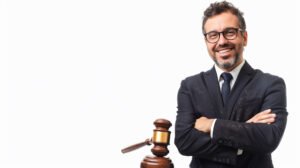 A smiling lawyer who can help file your claim before the limitation period expires standing with arms crossed in front of a white background.