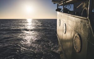 The side of a ship on international waters 