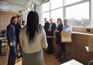 Multiple staff members are having a health and safety training meeting 